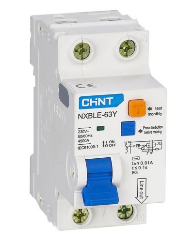 NXBLE-63Y (R) 1п+N C 6А 30мА электронный тип AC 4.5кА CHINT (105540). Автоматический выключатель дифференциального тока. CHINT в Уфе
