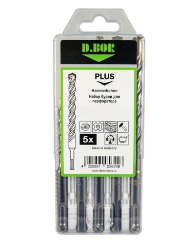 Набор буров SDS-plus V PLUS 5шт, 2-cutting (242030): Набор буров SDS-plus (6х110 мм; 6,8,10,12х160 мм) в Уфе