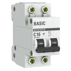 Автоматический выключатель 2P 16А (C) 4,5кА ВА 47-29 Basic (mcb4729-2-16C). Автоматический выключатель. EKF