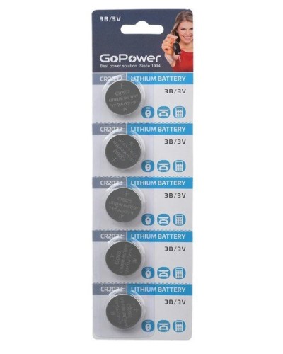 CR2032 GoPower, упак. 5 шт., БЛИСТЕР. Литиевый элемент питания. GoPower в Уфе