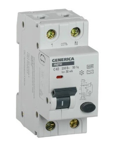 GENERICA АВДТ 32 C40 2Р 30мА (MAD25-5-040-C-30). Автоматический выключатель дифференциального тока. IEK в Уфе