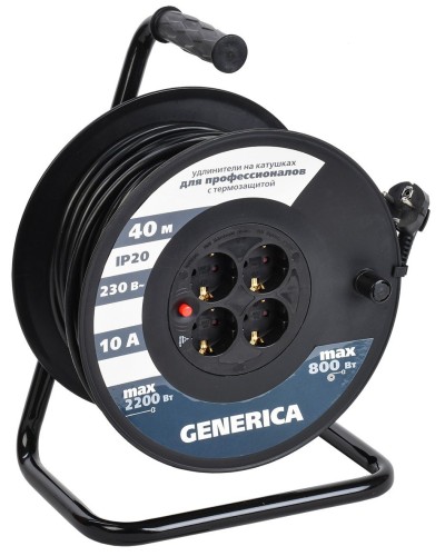 УК40 4 места 2P+PE, 40м GENERICA (WKP10-10-04-40-G). Удлинитель на катушке с термозащитой, 3х1,0кв.мм. IEK в Уфе