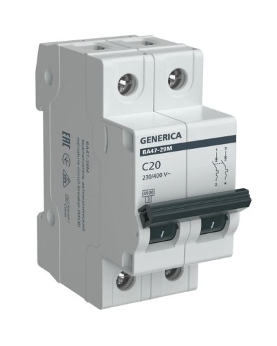 GENERICA ВА47-29М 2P C 20А 4,5кА (MVA21-2-020-C-G). Автоматический выключатель. IEK в Уфе