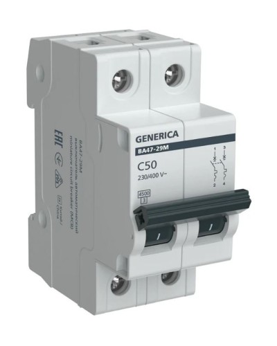 GENERICA ВА47-29М 2P C 50А 4,5кА (MVA21-2-050-C-G). Автоматический выключатель. IEK в Уфе