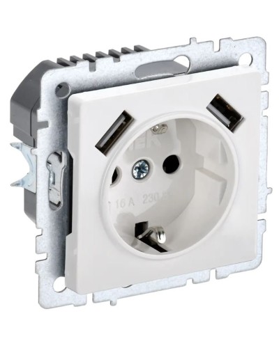 Розетка с з/к с USB A+A 3,1А РЮш10-2-БрБ белый BRITE (BR-R14-16-U21-D31-K01). Розетка с заземлением с защитными шторками, 3,1А. IEK в Уфе