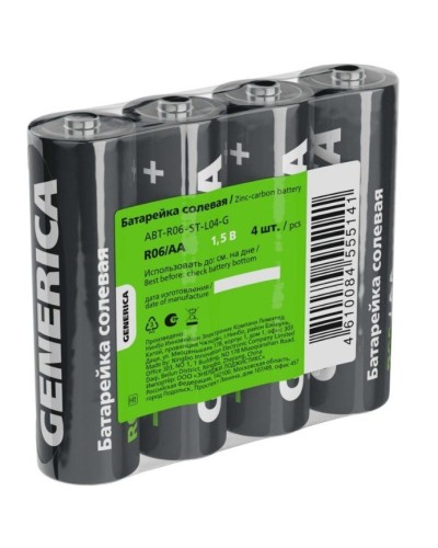 Батарейка солевая R06/AA GENERICA (4 шт) (ABT-R06-ST-L04-G). Батарейка солевая. IEK в Уфе