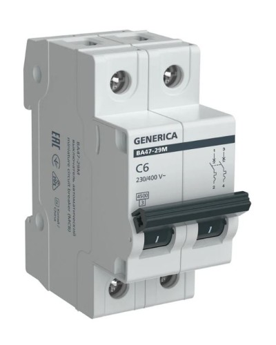 GENERICA ВА47-29М 2P C 6А 4,5кА (MVA21-2-006-C-G). Автоматический выключатель. IEK в Уфе