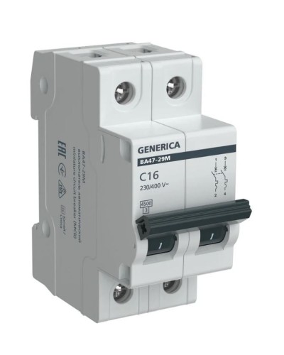 GENERICA ВА47-29М 2P C 16А 4,5кА (MVA21-2-016-C-G). Автоматический выключатель. IEK в Уфе