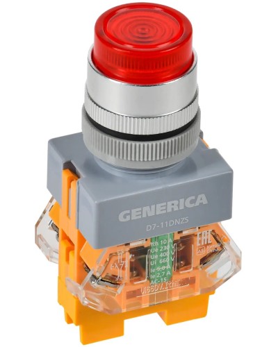 Кнопка D7-11DNZS d=22мм красная GENERICA (BBT50-11DNZS-3-11-K04-G). Кнопка управления с подсветкой и фиксацией. IEK в Уфе