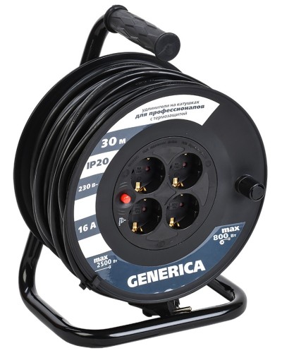 УК30 4 места 2P+PE, 30м GENERICA (WKP20-16-04-30-G). Удлинитель на катушке с термозащитой, 3х1,5кв.мм. IEK в Уфе