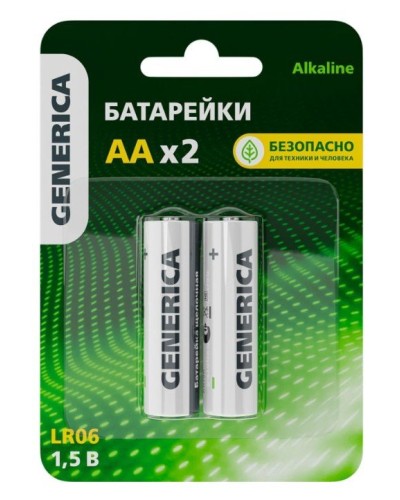 Батарейка Alkaline LR06/AA GENERICA (2 шт) (ABT-LR06-ST-L02-G). Батарейка щелочная. IEK в Уфе