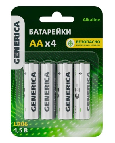 Батарейка Alkaline LR06/AA GENERICA (4 шт) (ABT-LR06-ST-L04-G). Батарейка щелочная. IEK в Уфе