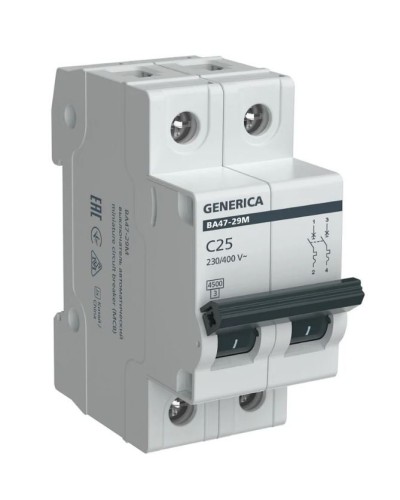 GENERICA ВА47-29М 2P C 25А 4,5кА (MVA21-2-025-C-G). Автоматический выключатель. IEK в Уфе