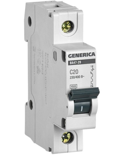 GENERICA ВА47-29 1P C 20А 4,5кА (MVA25-1-020-C). Автоматический выключатель. IEK в Уфе