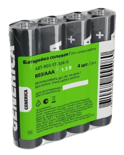 Батарейка солевая R03/AAA GENERICA (4 шт) (ABT-R03-ST-S04-G). Батарейка солевая. IEK в Уфе