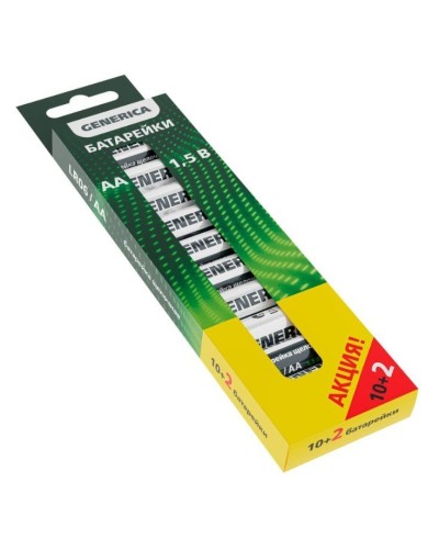 Батарейка Alkaline LR06/AA GENERICA (12 шт) ПРОМО (ABT-LR06-ST-B12-G). Батарейка щелочная. IEK в Уфе