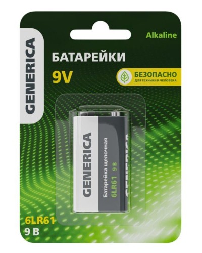 Батарейка Alkaline 6LR61 9V GENERICA (ABT-6LR619V-ST-L02-G). Батарейка щелочная. IEK в Уфе