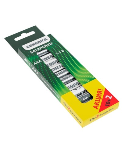 Батарейка Alkaline LR03/AAA GENERICA (12 шт) ПРОМО (ABT-LR03-ST-B12-G). Батарейка щелочная. IEK в Уфе