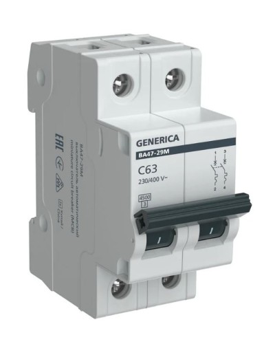 GENERICA ВА47-29М 2P C 63А 4,5кА (MVA21-2-063-C-G). Автоматический выключатель. IEK в Уфе