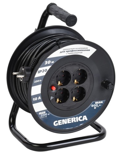 УК30 4 места 2P+PE, 30м GENERICA (WKP10-10-04-30-G). Удлинитель на катушке с термозащитой, 3х1,0кв.мм. IEK в Уфе