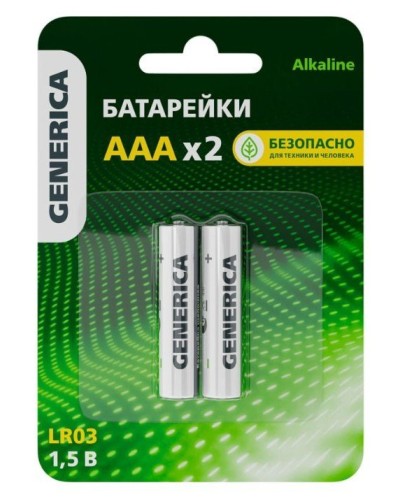 Батарейка Alkaline LR03/AAA GENERICA (2 шт) (ABT-LR03-ST-L02-G). Батарейка щелочная. IEK в Уфе