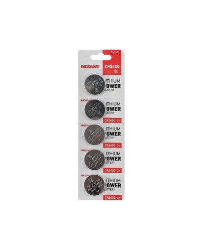 Литиевые батарейки CR2430 3 V 300 mAh (30-1109). Элемент питания. Rexant в Уфе