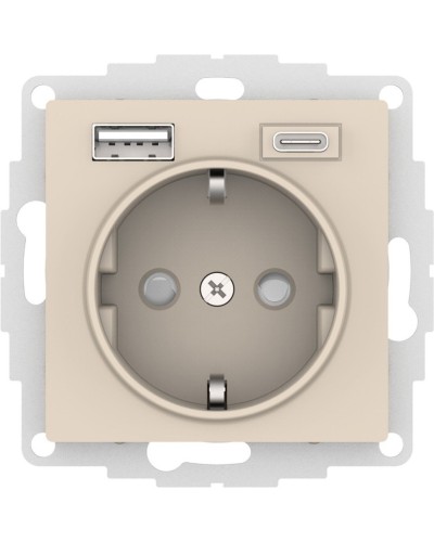 AtlasDesign розетка 1-местная с 2 USB A+C, скрытой установки, механизм, бежевый (ATN000232). Розетка с USB. Systeme Electric в Уфе