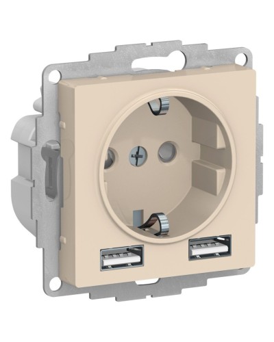 AtlasDesign розетка 1-местная с 2 USB A+A, скрытой установки, механизм, бежевый (ATN000230). Розетка с USB. Systeme Electric в Уфе