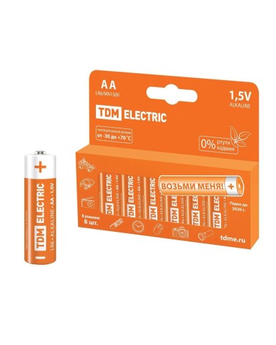 LR6 AA Alkaline 1,5V PAK-8 TDM (SQ1702-0009). Элемент питания. TDM ЕLECTRIC в Уфе