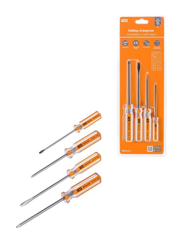 Набор отверток 4шт.: SL3x75, SL5х100, PH1х75, PH2х100, блистер, CS Гранит TDM (SQ1013-0101). Набор отверток. TDM ЕLECTRIC в Уфе