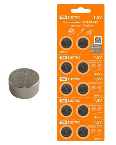 AG12/LR43 Alkaline 1,5V BP-10 TDM (SQ1702-0046). Элемент питания. TDM ЕLECTRIC в Уфе
