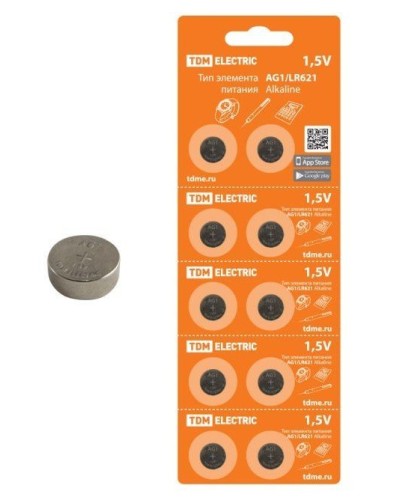 AG1/LR621 Alkaline 1,5V BP-10 TDM (SQ1702-0045). Элемент питания. TDM ЕLECTRIC в Уфе