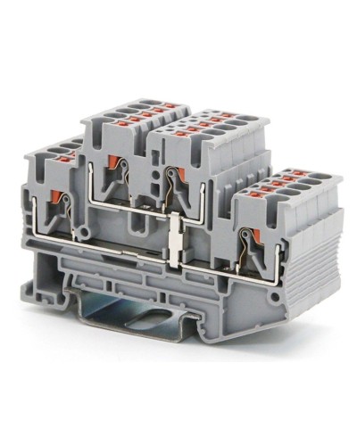 Клемма двухуровневая, зажим push-in, 2.5 кв.мм, серая (VPRTT-2.5-PV-GY). Клемма проходная, 4 точки подключения, уровни соединены перемычкой. ДКС в Уфе