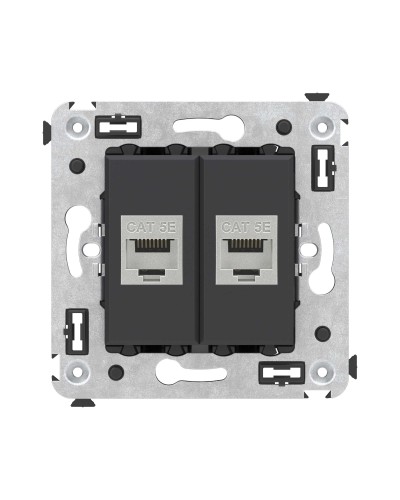 Розетка RJ-45 в стену, кат.6E, Avanti, двойная, черная матовая (4412764). Розетка компьютерная. ДКС в Уфе