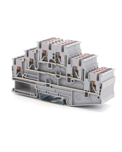 Клемма трехуровневая, зажим push-in, 2.5 кв.мм, серая (VPR-2.5-3L-GY). Клемма проходная, 6 точки подключения. ДКС в Уфе