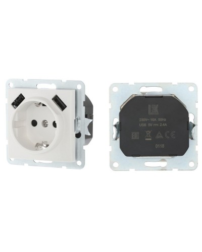 Розетка с з/к + 2xUSB разъема, 2А, белый LK60 (868004-1). Розетка. Экопласт в Уфе