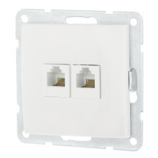 Розетка телефонная двойная 2xRJ-12 с накладкой, белый LK60 (865604-1). Розетка телефонная. Экопласт