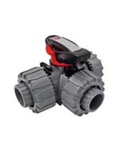 Ecoplast Кран шаровой трехходовой ПВХ D25 (уплотнение TPV, остальное EPDM) с муфтовым окончанием (49448). Кран шаровой, с муфтовым окончанием. Экопласт в Уфе