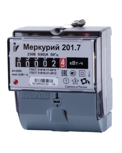 Меркурий 201.7 1ф 5-60А 1 класс точности, 1 тариф (00000032680). Счетчик электроэнергии. Инкотекс в Уфе
